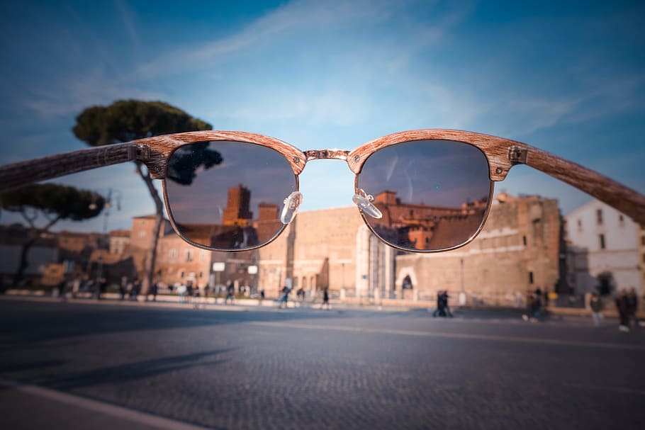 Sunglasses View Brown Building, architecture, eyewear, road, street HD wallpaper