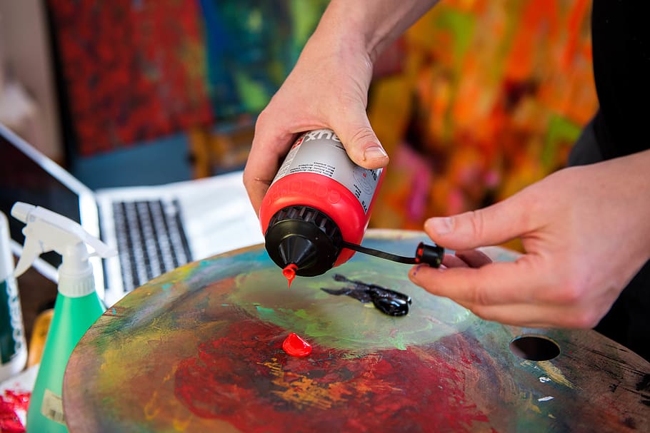 human, person, finger, paint container, light, sphere, bottle, HD wallpaper
