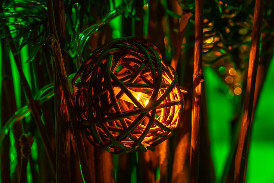 christmas, light, ball, straw, decoration, shining, bokeh, mood HD wallpaper