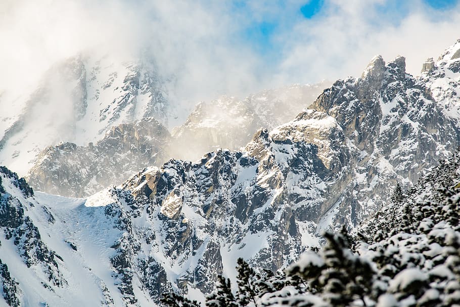 snowy mountain peak, cloud, winter, tatra mountain, cold temperature HD wallpaper