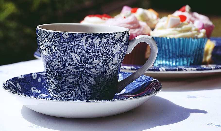 Blue And White Ceramic Mug And Saucer, beverage, coffee, cup HD wallpaper