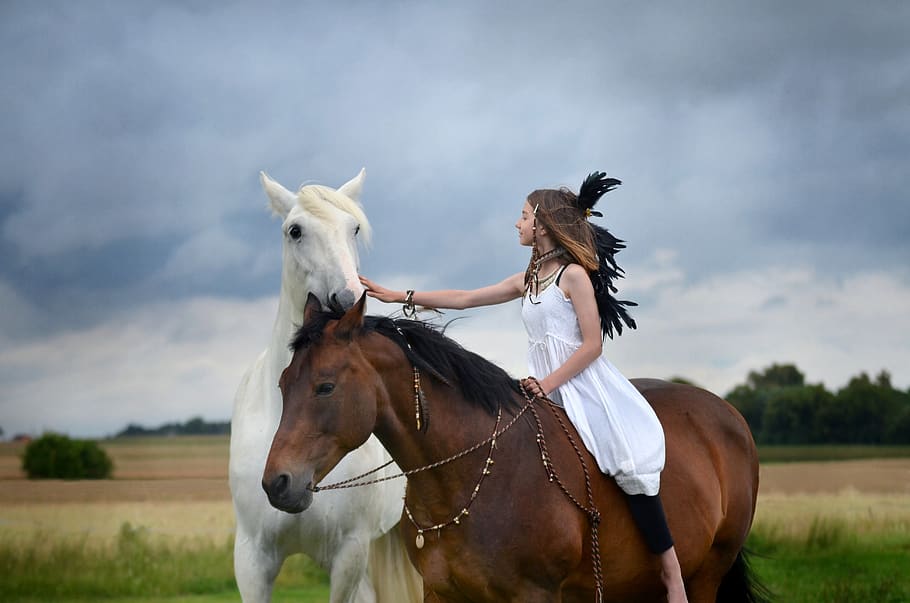 horse, girl, nature, ride, friendship, summer, native, native american, HD wallpaper