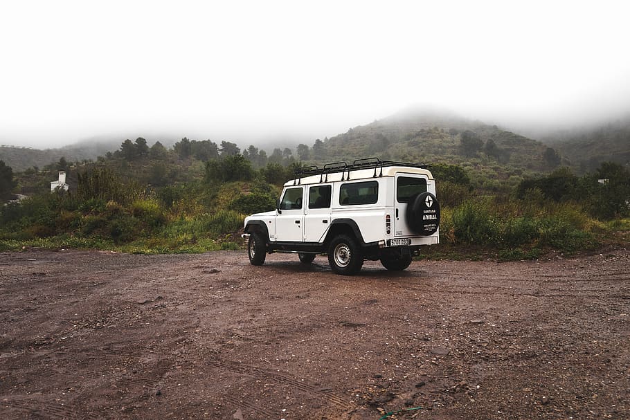 white SUV near grass, transportation, truck, vehicle, offroad HD wallpaper