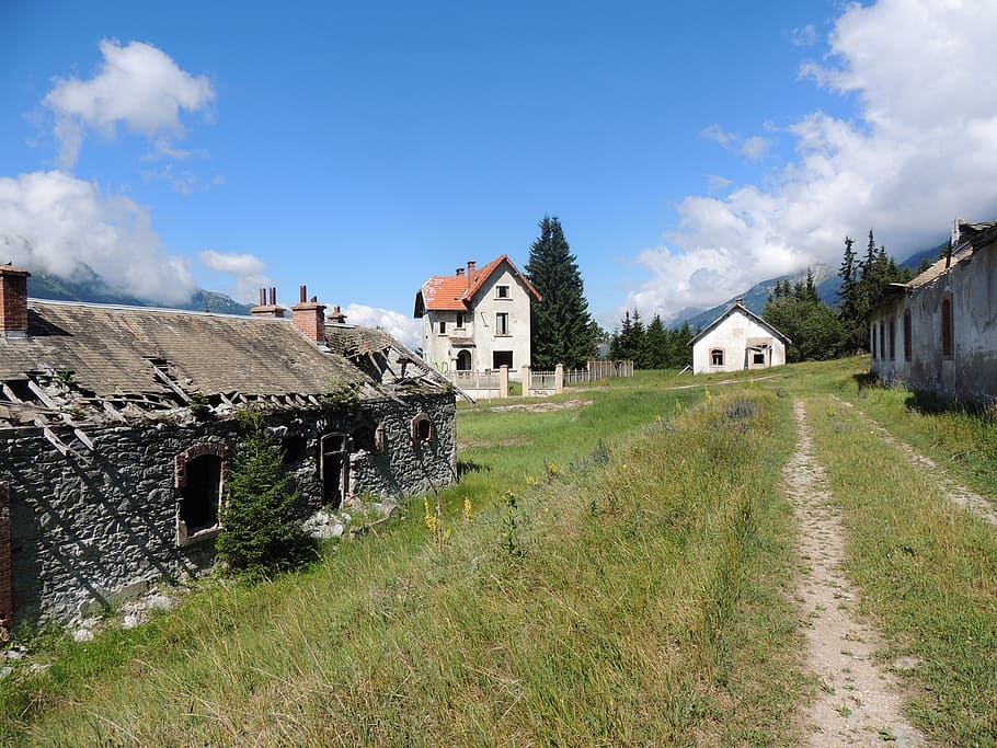 france, modane, house, houses, sky, abandonned, montain, cloud, HD wallpaper