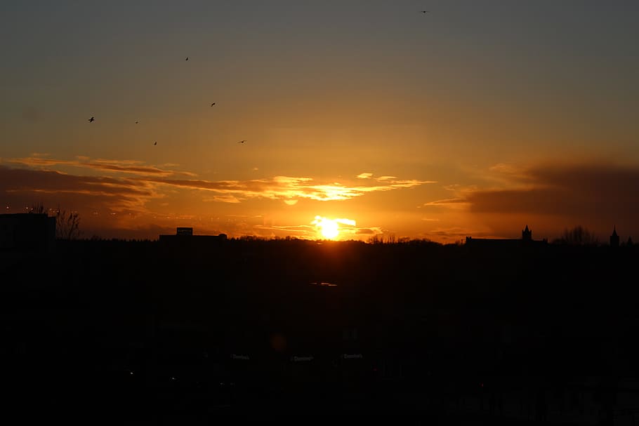 sun, sunset, sky, silhouette, orange color, beauty in nature HD wallpaper