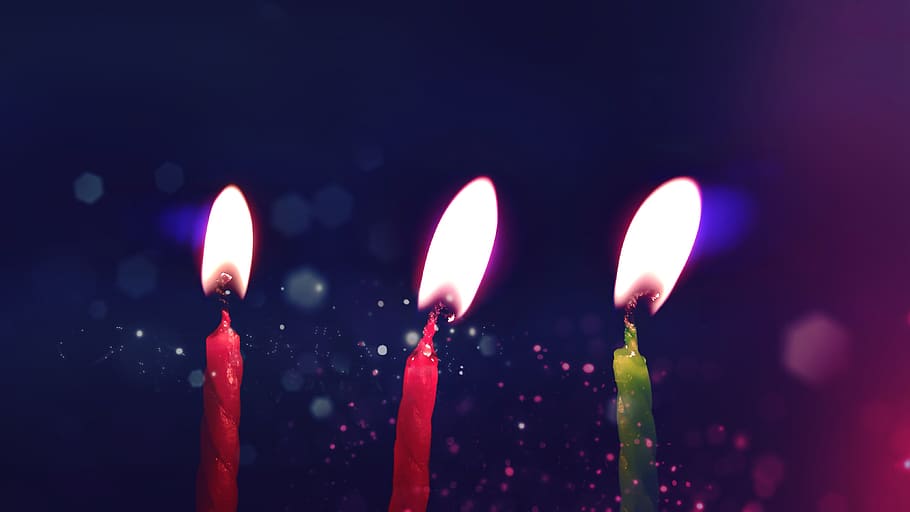 Red and Green Birthday Candle With Lights, blur, burn, burning HD wallpaper
