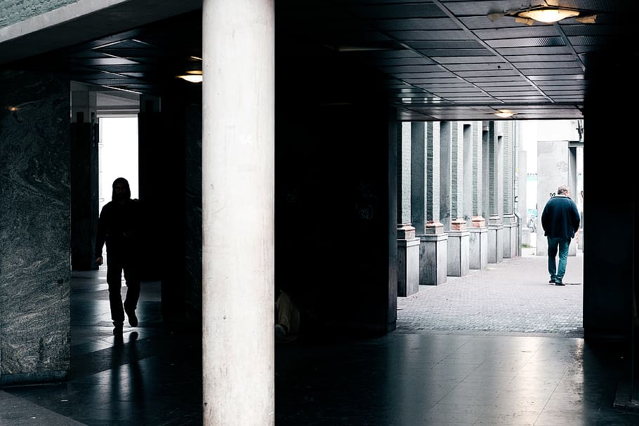 man walking on isle, person, corridor, human, architecture, flooring HD wallpaper