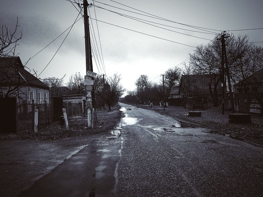 countryside, cloudy, rain, grayness, architecture, road, built structure HD wallpaper