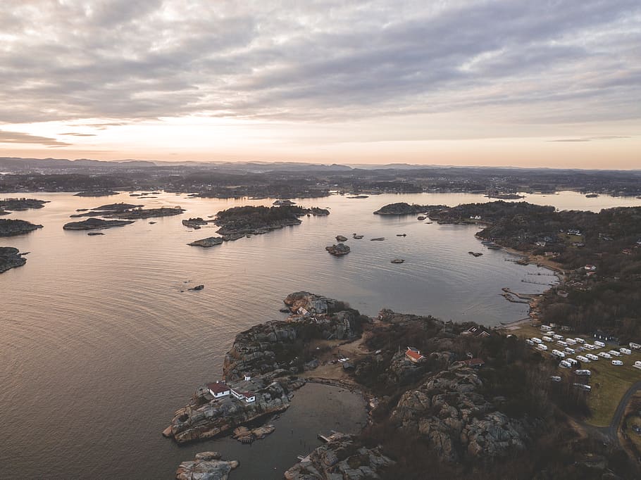 Aerial Photo of River, beach, clouds, dawn, drone, drone cam HD wallpaper