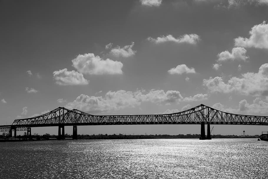 Silhouette Photography of Suspension Bridge, architecture, black-and-white HD wallpaper