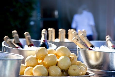 lemons, yellow, fruit, citrus, silver, metal, bucket, drink HD wallpaper