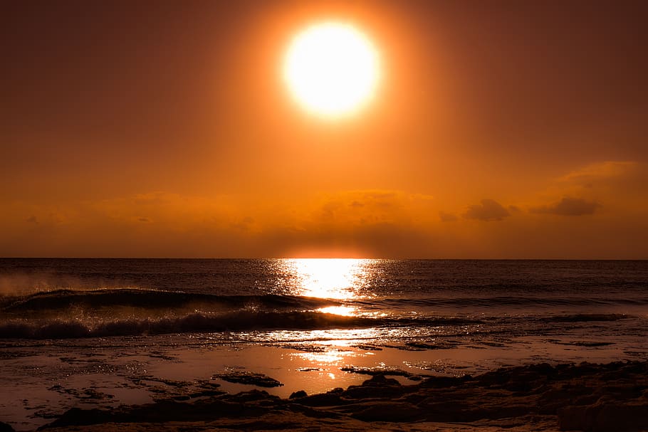 sun, sunset, sea, sky, horizon, dusk, clouds, evening, waves HD wallpaper