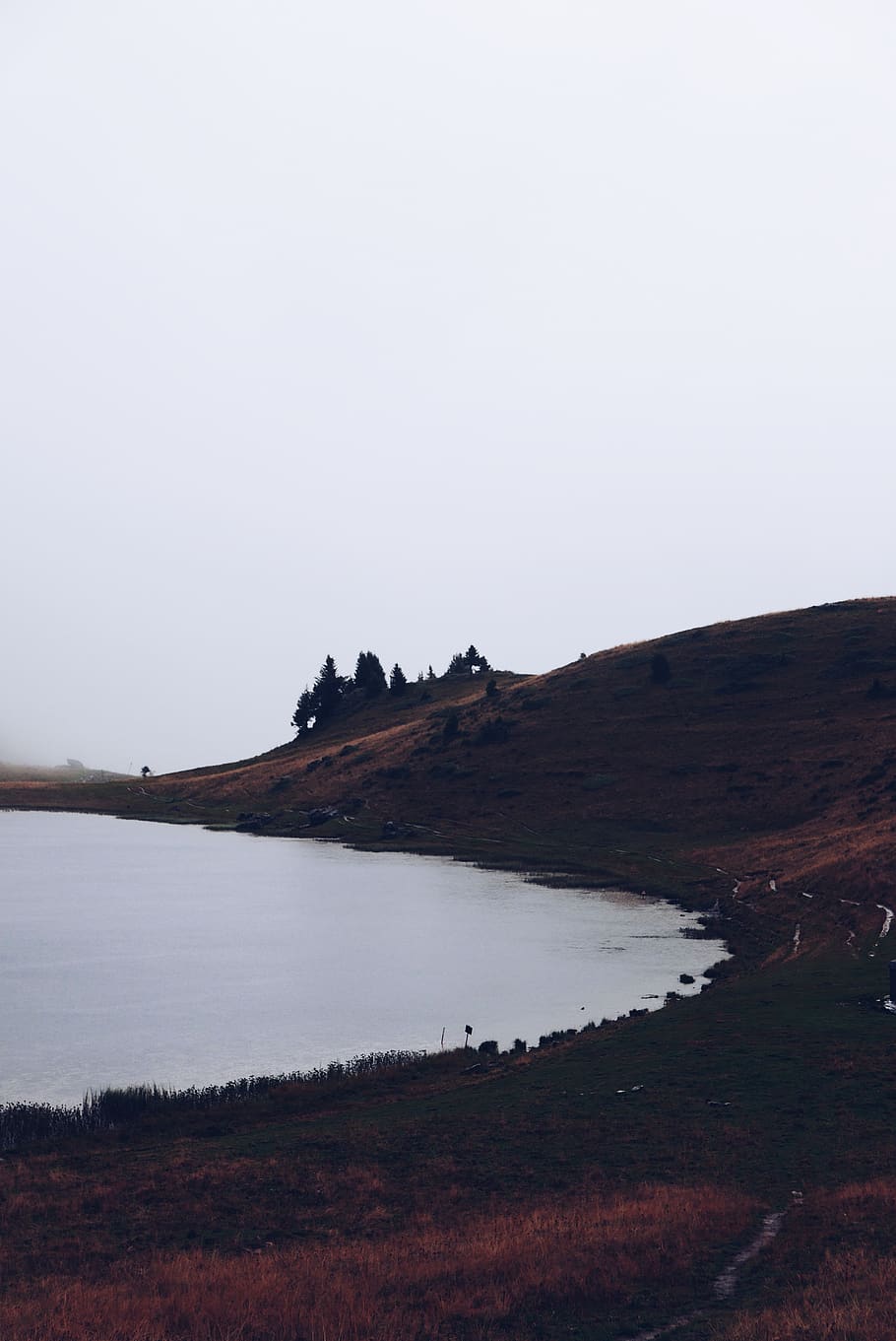 mountain, moody, path, hiking, france, alps, lake, rain, weather HD wallpaper
