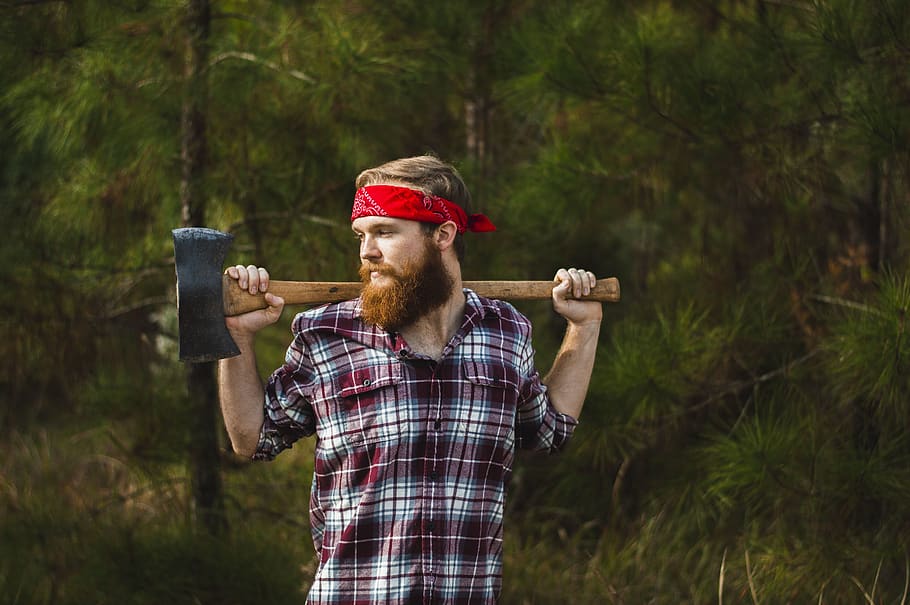 man holding axe, facial hair, one person, beard, real people HD wallpaper