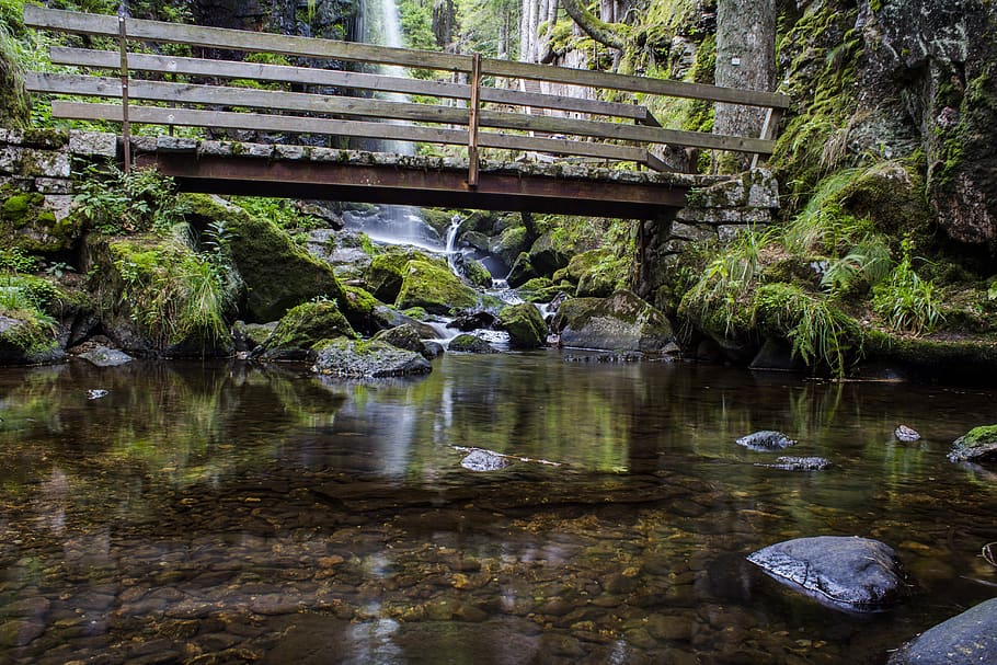 waters, nature, river, waterfall, wet, moss, stone, rock, bach HD wallpaper