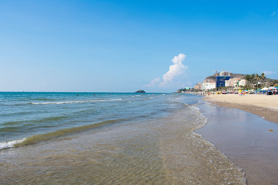 beach, sea, sky, summer, water, ocean, sand, clouds, nature HD wallpaper