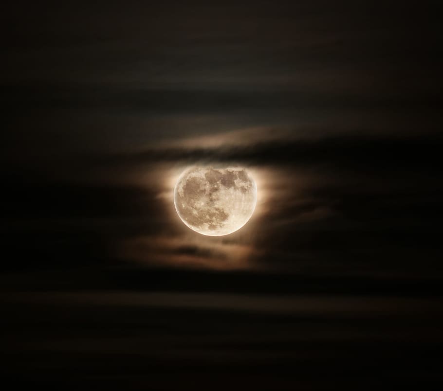full moon in a cloudy sky, lunar, shine, night, composite, moonlight, HD wallpaper