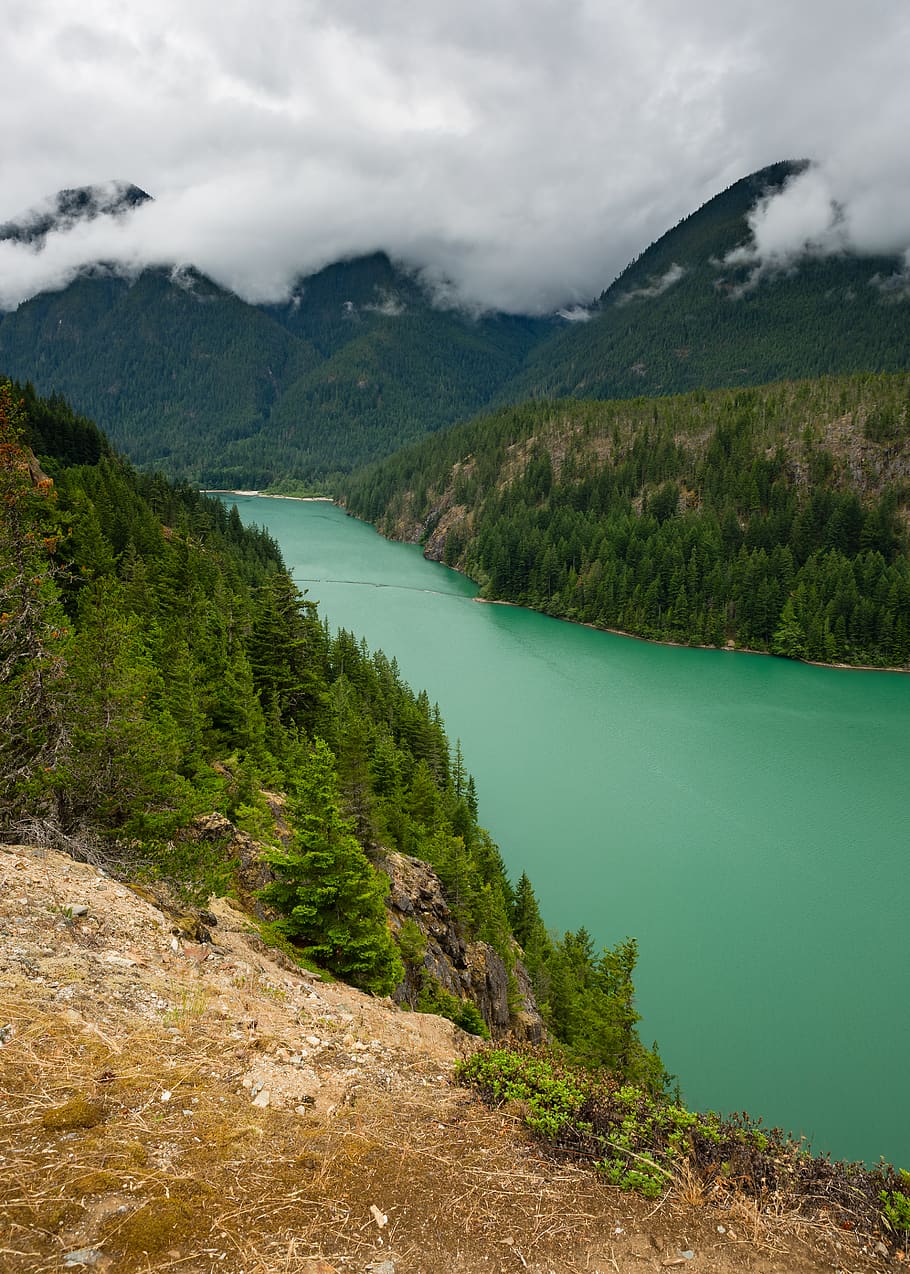 diablo lake, united states, north cascades, mountains, clouds