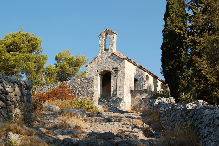 chapel, croatia, island of hvar, sunny, nature, architecture, HD wallpaper