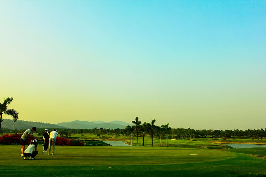golf course, grass, sky, sport, leisure activity, copy space HD wallpaper