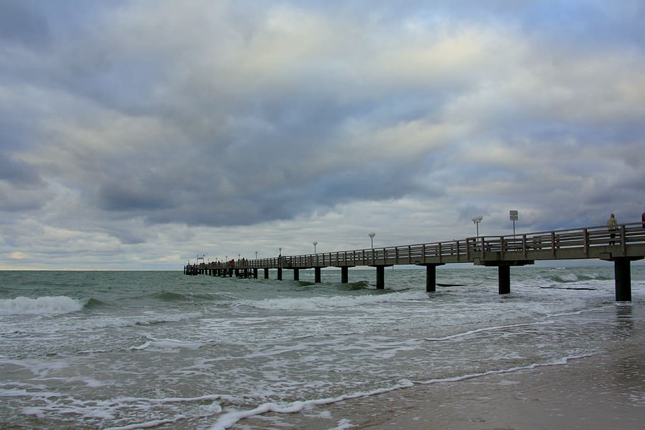 sea, forward, weather, cloud, wave, rain, web, jetty, baltic sea HD wallpaper