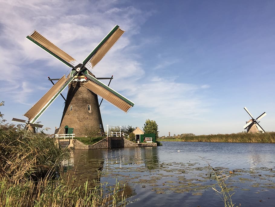 kinderdijk, holland, windmill, turbine, wind turbine, environmental conservation HD wallpaper