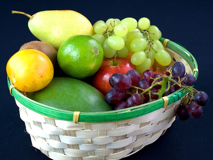 fruits, fruit basket, vitamins, grapes, nutrition, healthy HD wallpaper