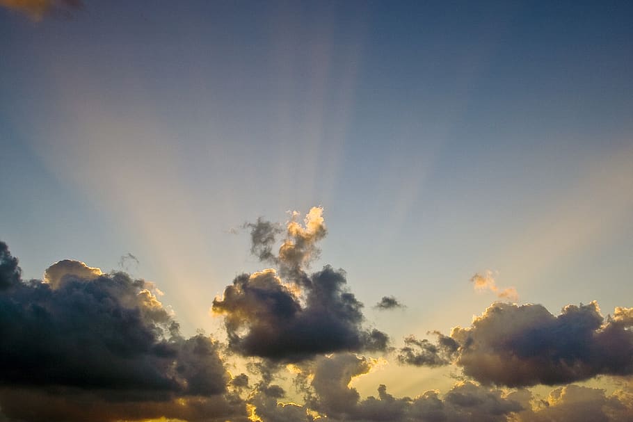 cloud, clouds, sun, ray, sunbeam, god's fingers, nature, natural HD wallpaper