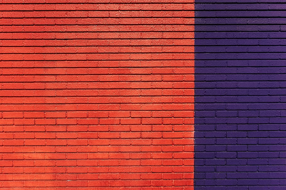 bricks, wall, orange, purple, pattern, backgrounds, full frame HD wallpaper