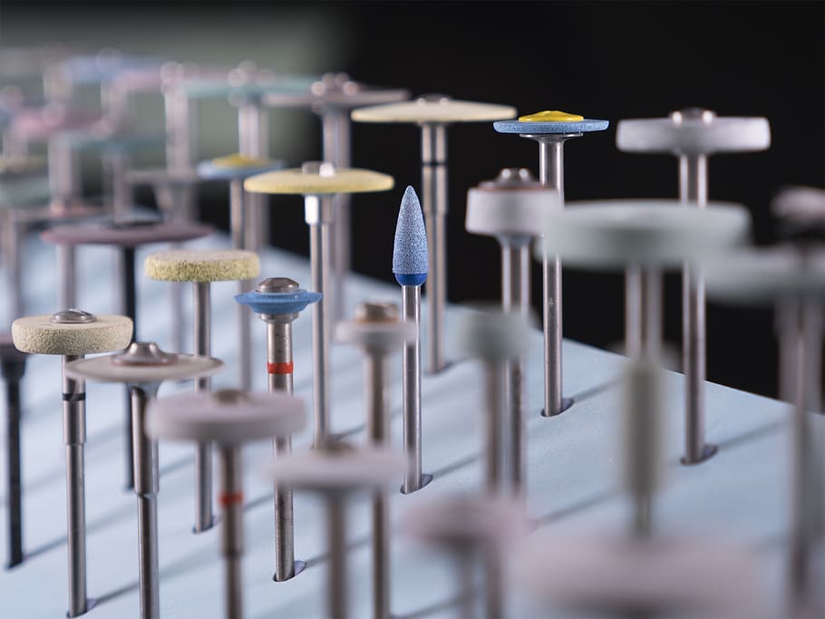 tools, dental tools, toolkit, mill, blue, selective focus, in a row HD wallpaper