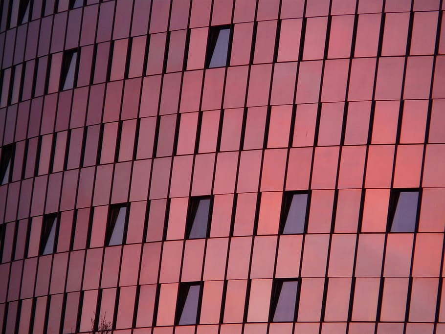 Black Mirror Mounted on Red Wall Building, architecture, glass HD wallpaper