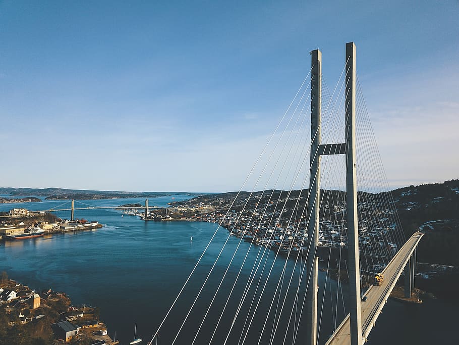 Photo of Suspension Bridge, architecture, bay, buildings, city HD wallpaper
