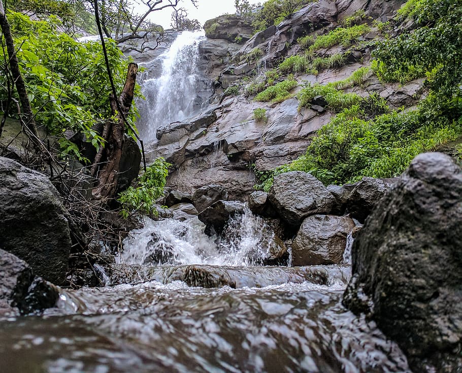 Timelapse Photography of Waterfalls Under Cumulus Nimbus Clouds HD wallpaper