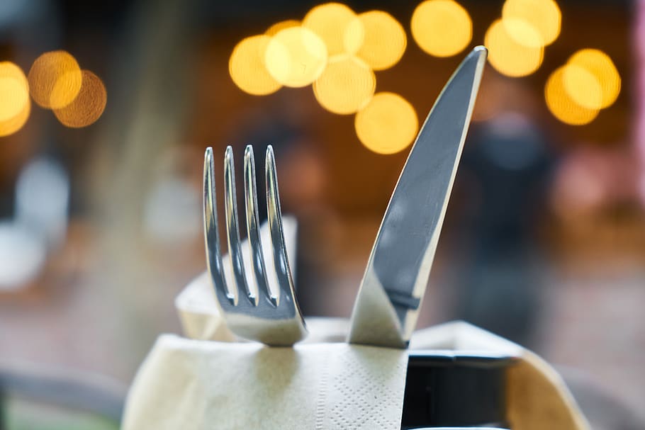 fork, knife, food, service, restaurant, kitchen, invite, table, HD wallpaper