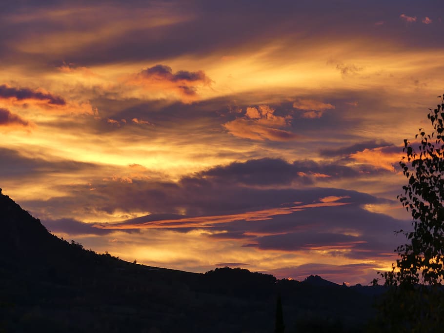 landscape, nature, sky, clouds, morning, red, contrast, romantic HD wallpaper