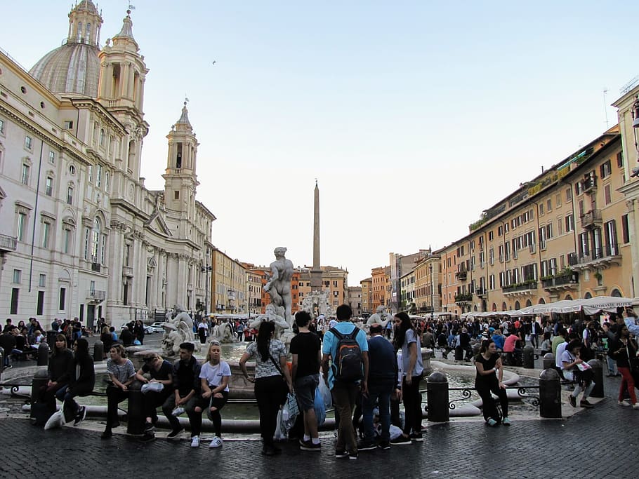 italy, roma, piazza navona, church, fountain, rome, buildings, HD wallpaper