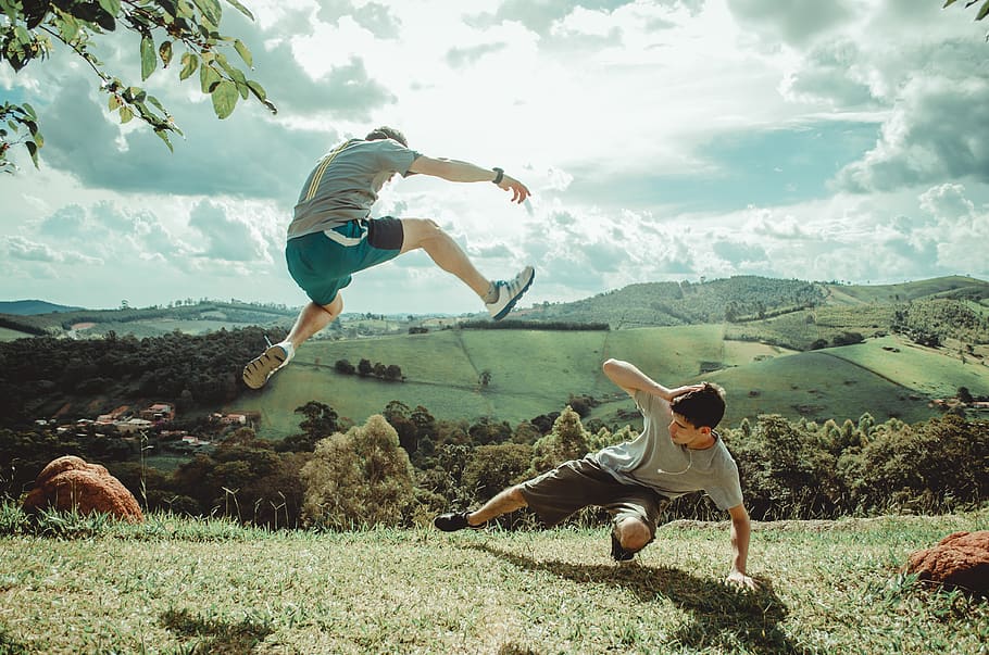 Man Jumping, active, enjoyment, dom, fun, leisure, outdoors, people HD wallpaper