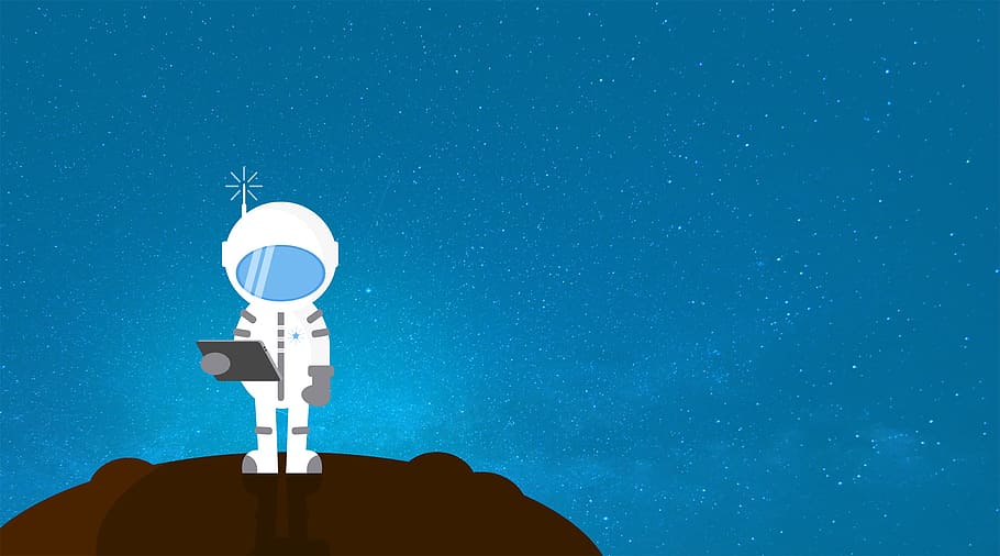 Cartoon Astronaut Communicating - With Copyspace, earth, exploration