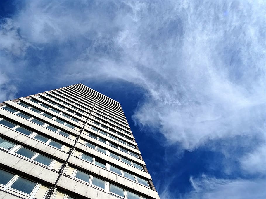 Low Angle Photography of Building, architecture, clouds, glass windows HD wallpaper
