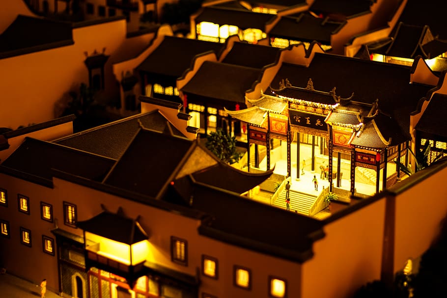 model, palace, scene, macro, illuminated, night, built structure HD wallpaper
