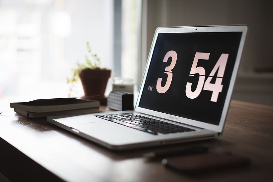 Silver Laptop Displaying 3 54, desk, electronics, keyboard, screen HD wallpaper