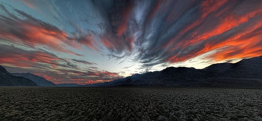 death valley, sky, clouds, panorama, california, landscape HD wallpaper