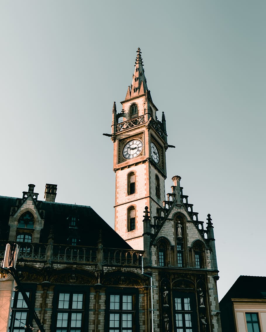 brown clock tower at daytine, medieval, old, building, architecture, HD wallpaper