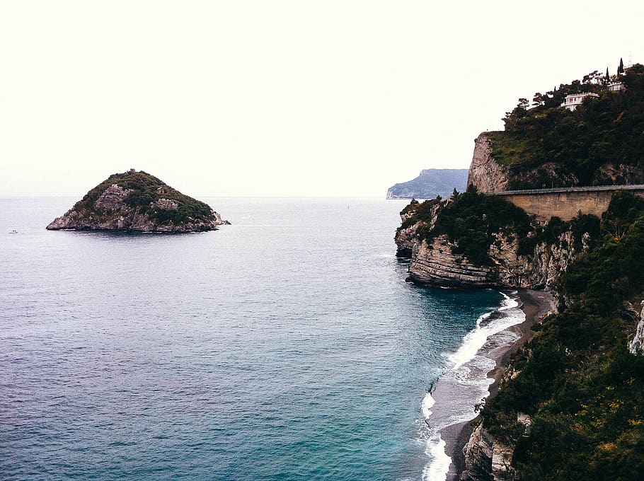 coast, island, sea, cliffs, ocean, water, shoreline, nature HD wallpaper
