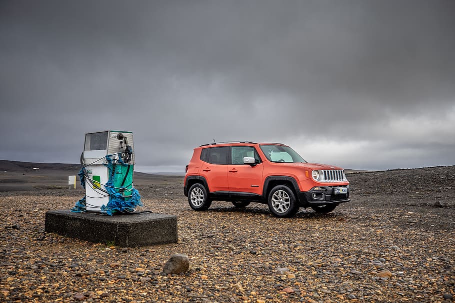 orange SUV, vehicle, car, automobile, transportation, jeep, iceland HD wallpaper