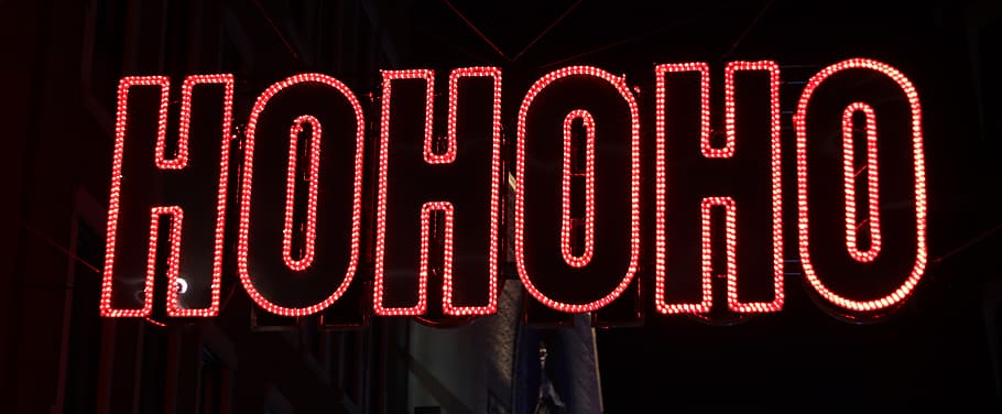 HOHOHO LED sign, light, neon, london, text, alphabet, word, symbol