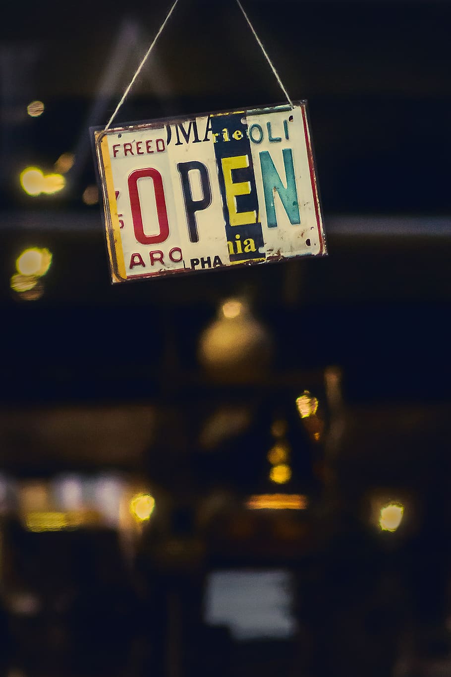 dark, night, lights, bokeh, blur, open, establishment, glass HD wallpaper