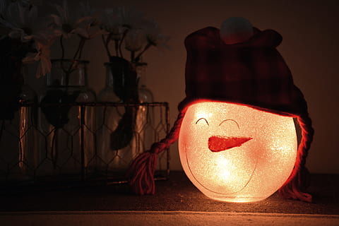 Shallow Focus Photography of White Led Snowman Lamp, art, background HD wallpaper