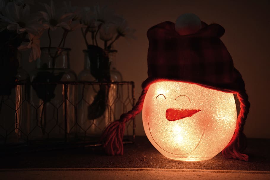 Shallow Focus Photography of White Led Snowman Lamp, art, background HD wallpaper