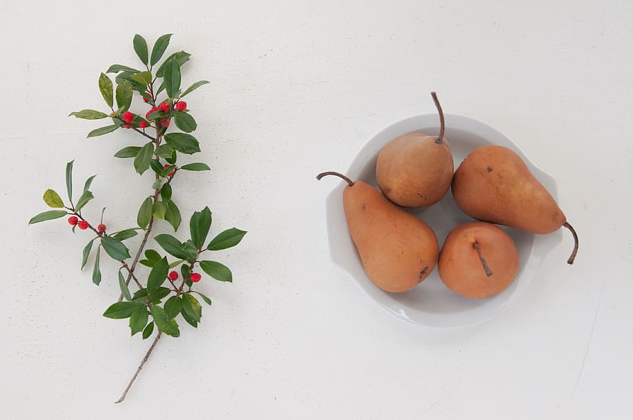 flatlay, berries, green, fruit bowl, bowl of fruit, pear, holiday HD wallpaper